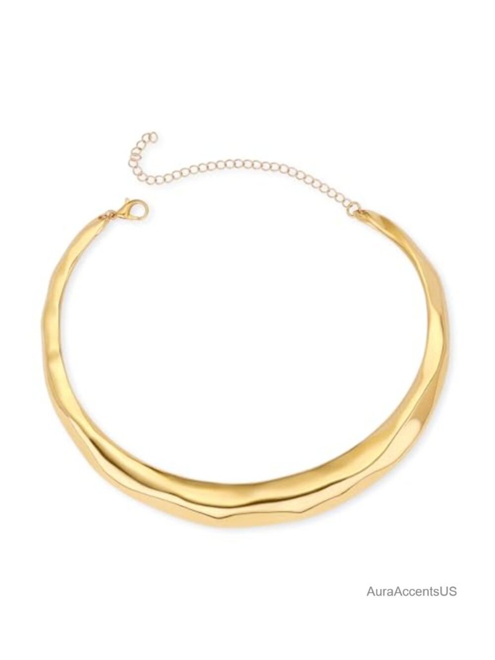 Chunky Hammered Gold Choker Collar Necklace Adjustable Statement Jewelry